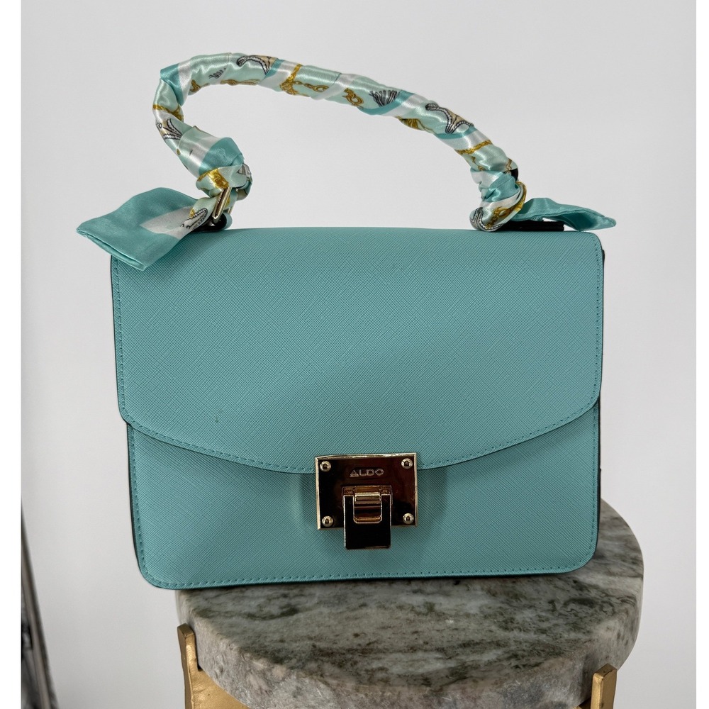Aldo Handbag Womens Satchel Aqua Tiffany Blue Scarf Handle Crossbody Strap NEW